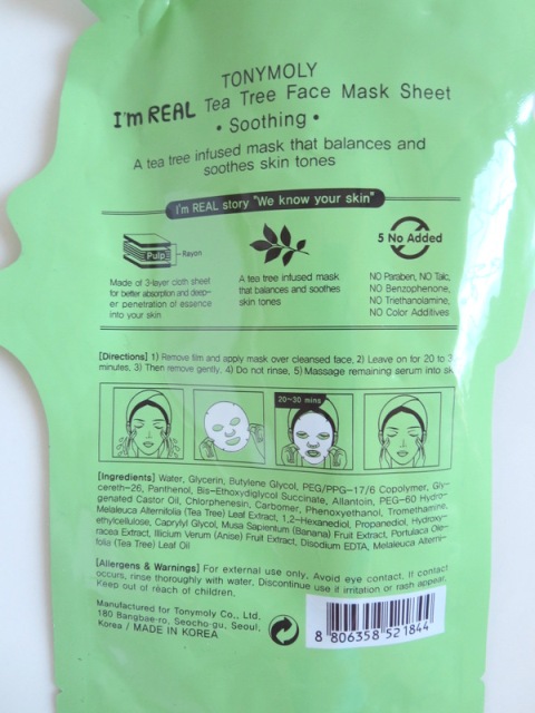 Tony Moly I'm Real Soothing Tea Tree Face Mask Sheet product details