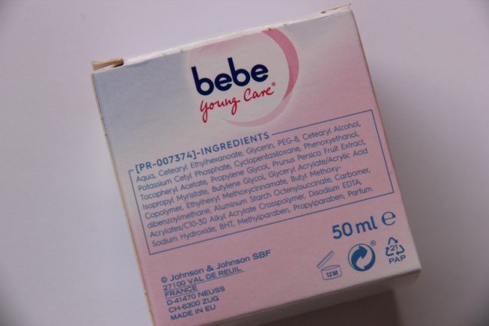 Bebe Young Care Peach Moisturizing Cream Ingredients