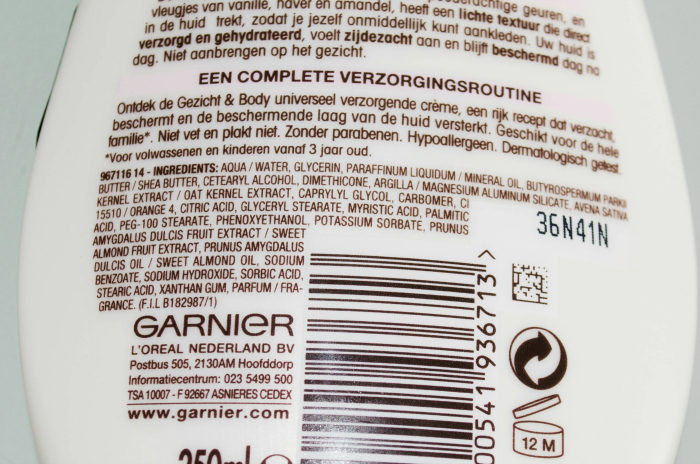 Garnier Loving Blends Body Soothing Bodymilk ingredients