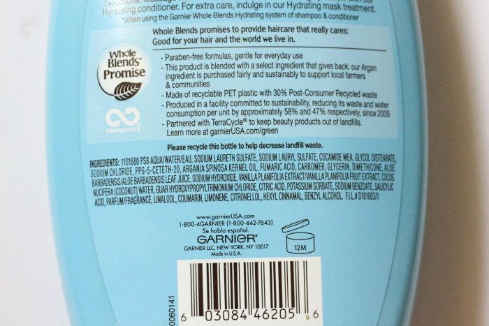 Garnier Whole Blends Coconut Water & Vanilla Milk Extracts Hydrating Shampoo ingredients