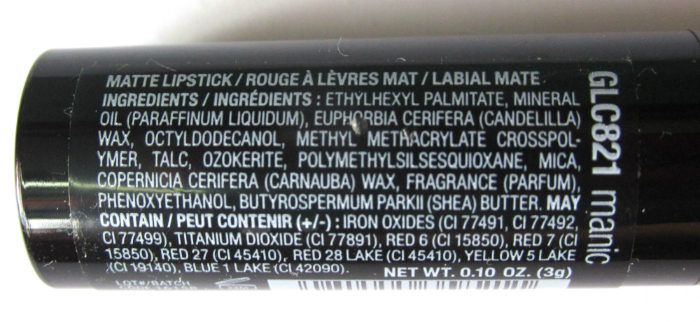 L.A. Girl Manic Matte Flat Velvet Lipstick Ingredients