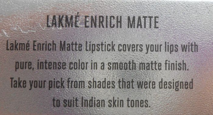 Lakme PM10 Enrich Matte Lipstick details
