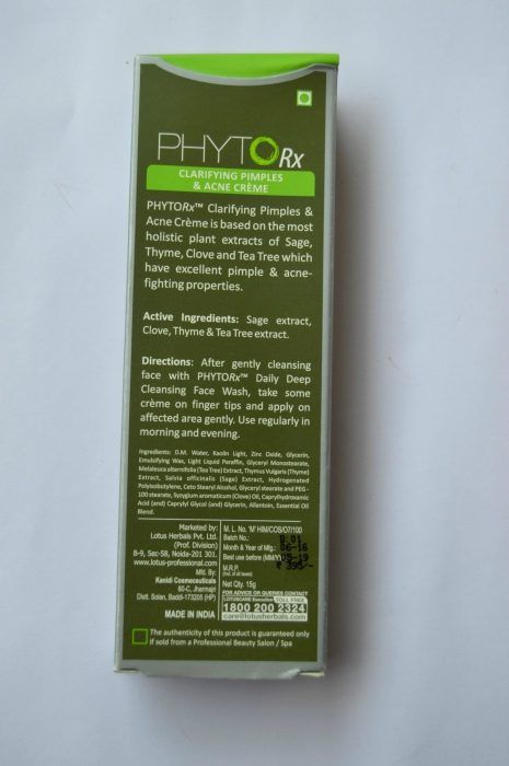 Lotus Professional Phyto Rx Clarifying Pimples and Acne Creme Description