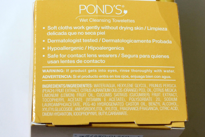 Ponds Exfoliating Renewal Wet Cleansing Towelettes ingredients
