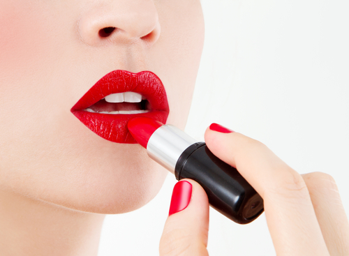 Red lips application MAC lipstick