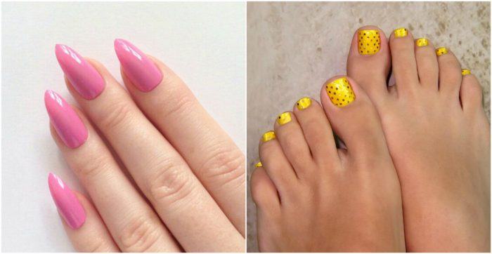 barbie pink and bright yellow nail polish