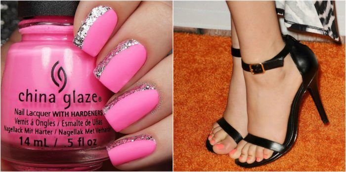 bright pink and coral nail polish