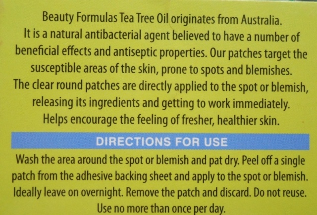 Beauty Formulas Australian Tea Tree Spot and Blemish Patches product description