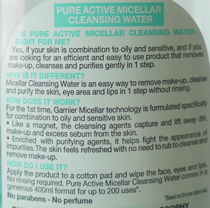 Garnier Pure Active Micellar Water All-in-One Claims