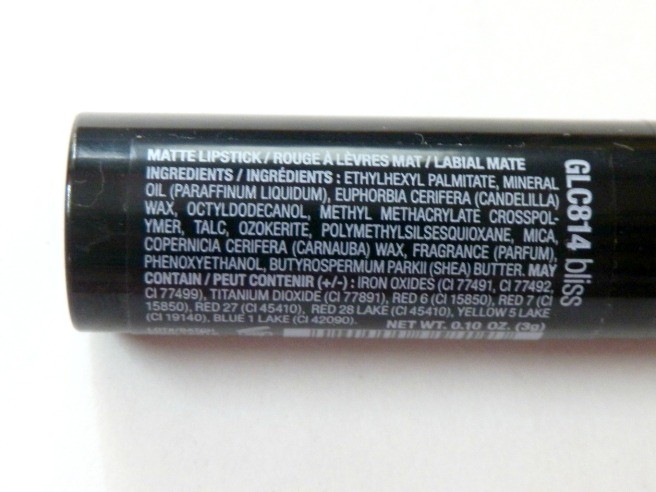 L.A. Girl Bliss Matte Flat Velvet Lipstick ingredients