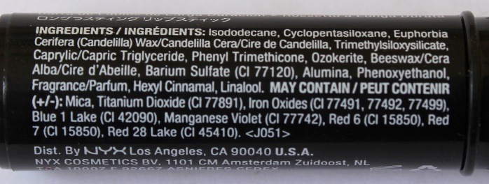 NYX Locked Full Throttle Lipstick ingredients