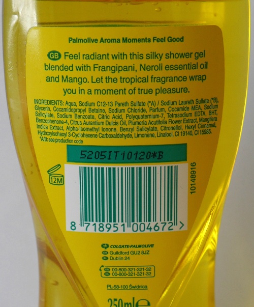 Palmolive Aroma Moments Feel Good Silky Shower Gel ingredients