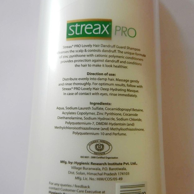 Streax Pro Lovely Hair Dandruff Guard Shampoo ingredinets
