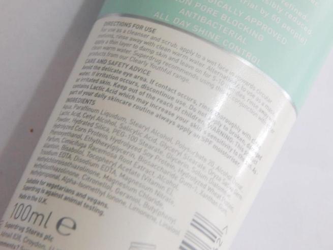 Superdrug Clearly Youthful Triple Action Cleanser, Mask and Scrub ingredients