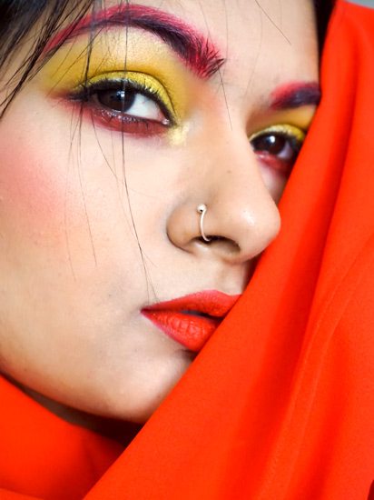red yellow flower inspired makeup look