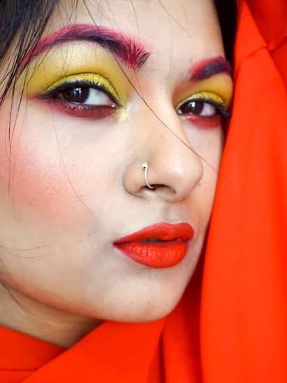 red yellow flower inspired makeup look creative