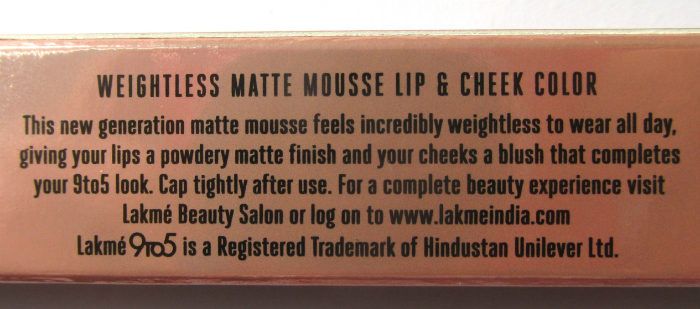lakme-9to5-cocoa-soft-weightless-matte-mousse-lip-cheek-color-review-