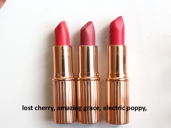 charlotte-tilbury-matte-revolution-lipsticks-electric-poppy-amazing-grace-lost-cherry-review