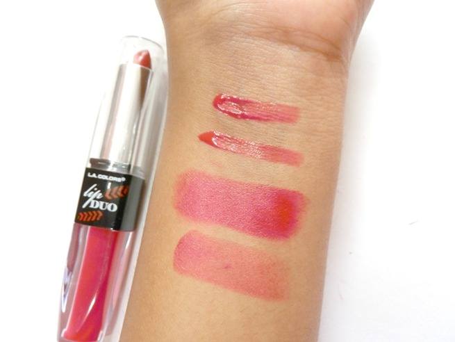 L.A. Colors Eternal Flame Lip Duo swatches on hand