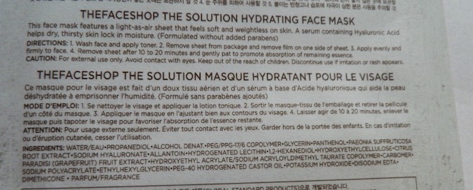 The Face Shop The Solution Hydrating Face Mask ingredients.JPG
