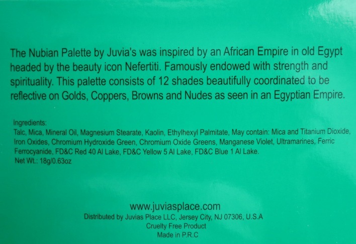 Juvia's Place Nubian Eyeshadow Palette ingredients