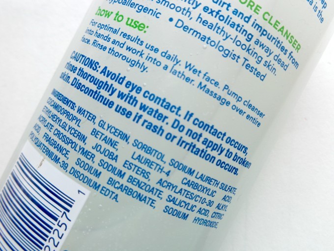 Biore Baking Soda Pore Cleanser ingredients