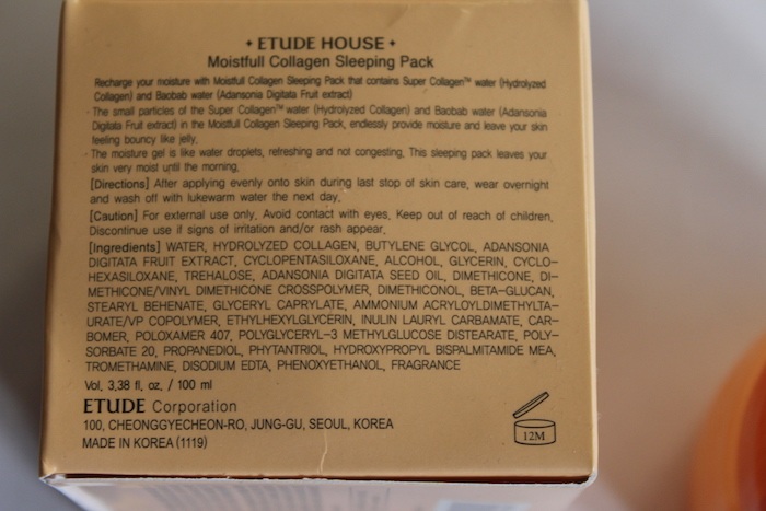 Etude House Moistfull Collagen Sleeping Pack ingredients