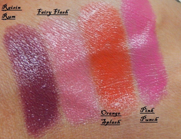 Lotus Herbals Fairy Flash Pure Colors Lipstick all swatches
