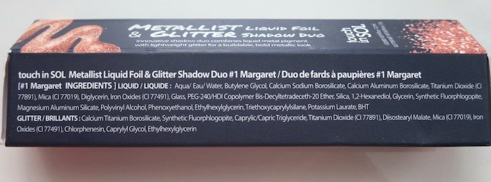 Touch In Sol Margaret Metallist Liquid Foil and Glitter Eye Shadow Duo ingredients