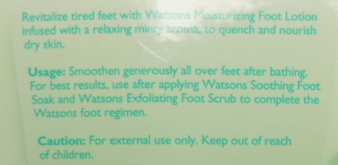Watsons Foot Ease Moisturising Mint Foot Lotion product description