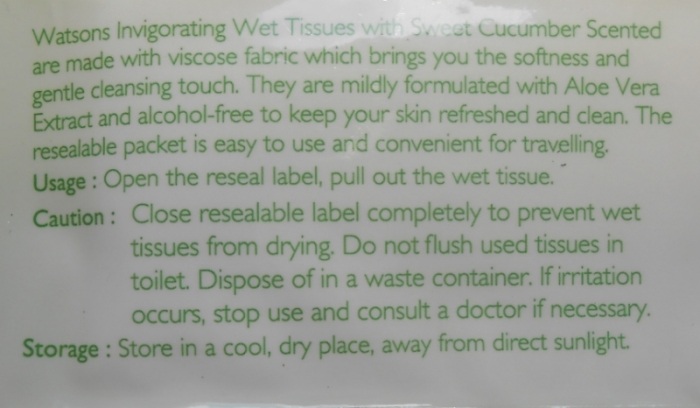 Watsons Sweet Cucumber Scented Invigorating Wet Tissues Review2