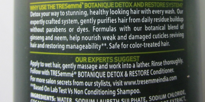 TRESemme Botanique Detox and Restore Shampoo product description