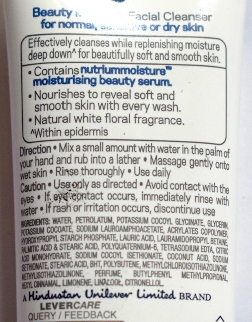 Dove Beauty Moisture Conditioning Facial Cleanser ingredients
