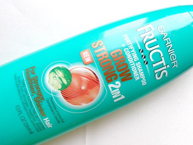 Garnier Fructis Grow Strong 2-in-1 Shampoo and Conditioner label