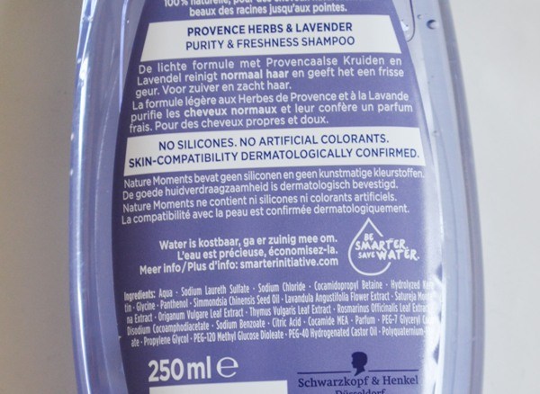 Schwarzkopf Nature Moments Provence Herbs and Lavender Purity and Freshness Shampoo Review3