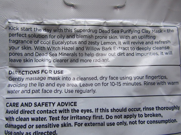 Superdrug Dead Sea Purifying Clay Mask product description
