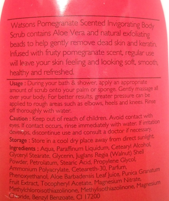 Watsons Pomegranate Scented Invigorating Body Scrub details