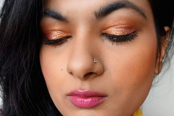 shimmery rose gold eye makeup 6