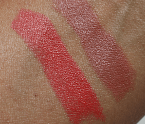 Charlotte Tilbury Hot Emily and Pillow Talk swatches on hand