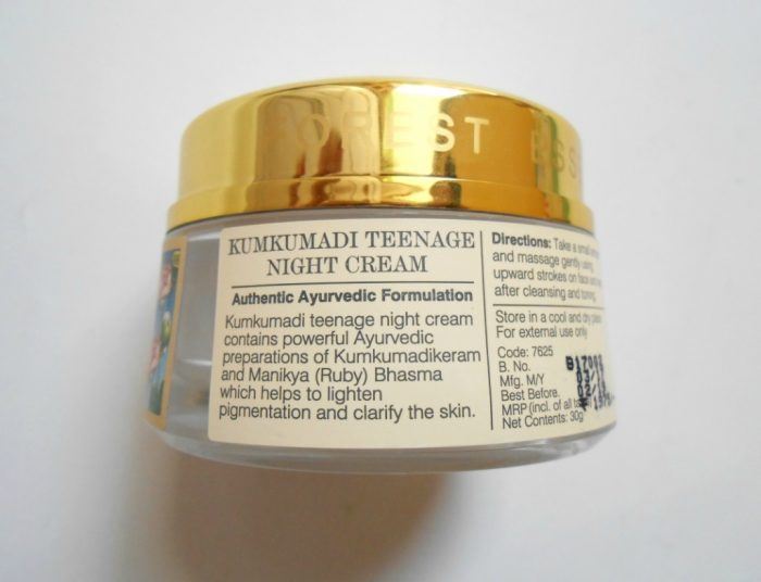 Forest Essentials Kumkumadi Teenage Night Cream Claims