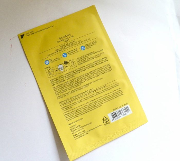 Holika Holika Pure Essence Mask Sheet Lemon Packaging