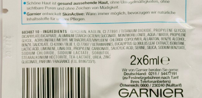 Ingredients of Garnier Skin Active Anti Pimple Thermo Mask