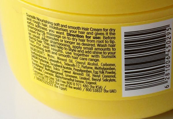 Ingredients of Sunsilk CoCreations Nourishing Soft and Smooth Hair Cream