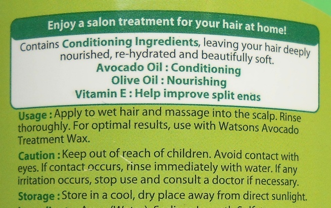 Watsons Avocado Conditioning Treatment Shampoo description