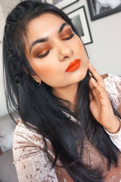 neon orange lipstick look