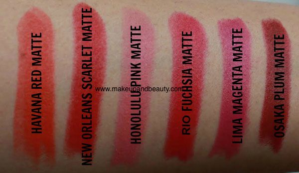 the body shop matte lipstick swatches on hand