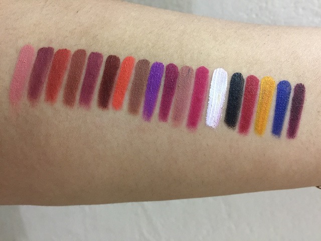 Anastasia Beverly Hills Lip Palette all shades swatched together