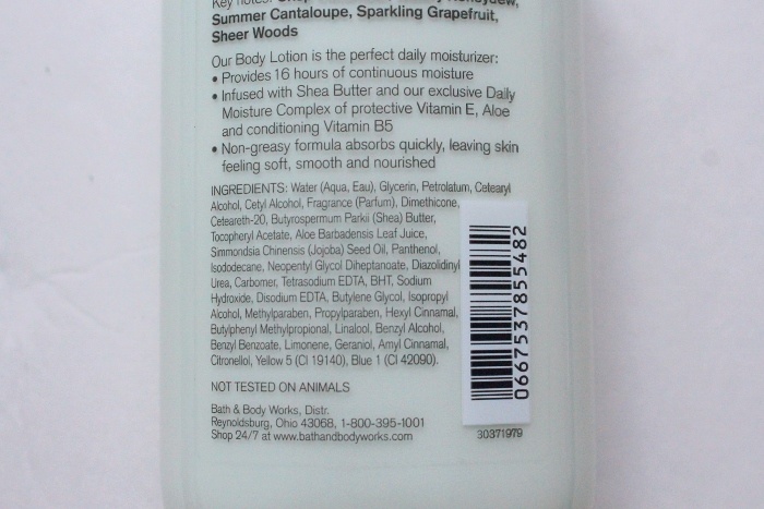 Bath and Body Works Cucumber Melon Body Lotion ingredients