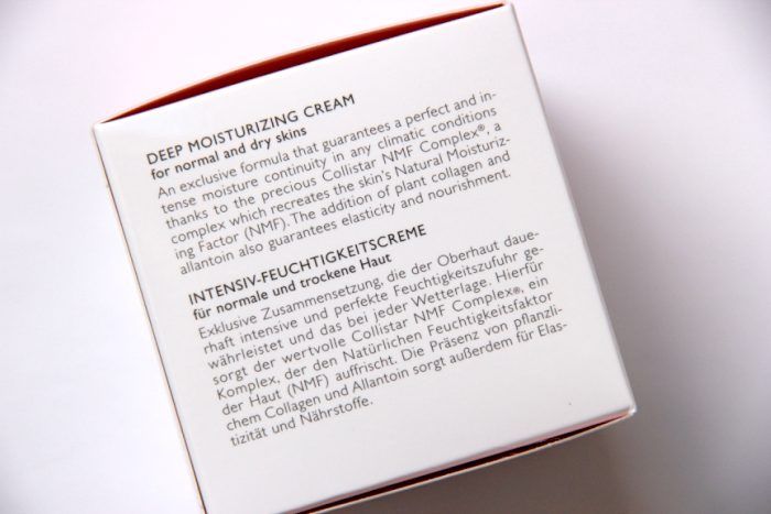 Collistar Deep Moisturizing Cream Claims