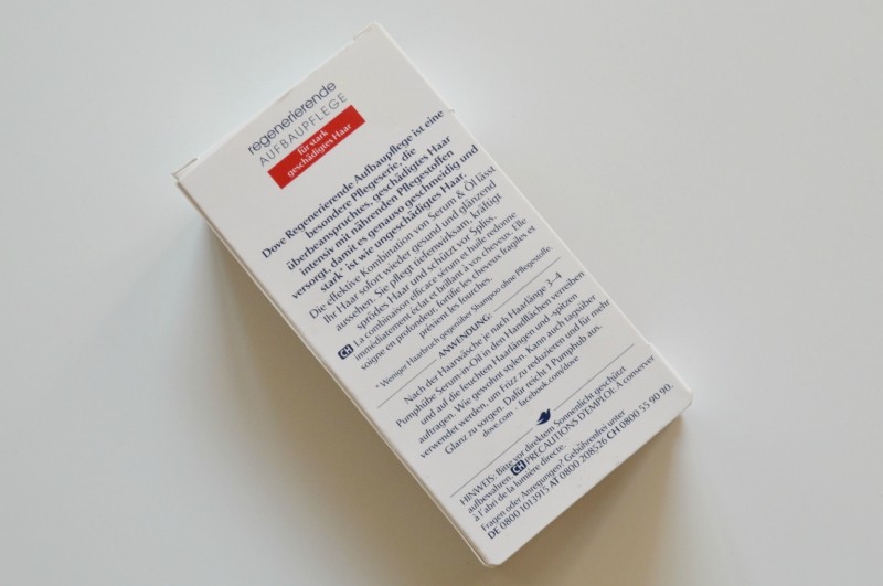 Dove Advanced Hair Series Regenerative Nourishment Serum in Oil Review Cardboard box Back